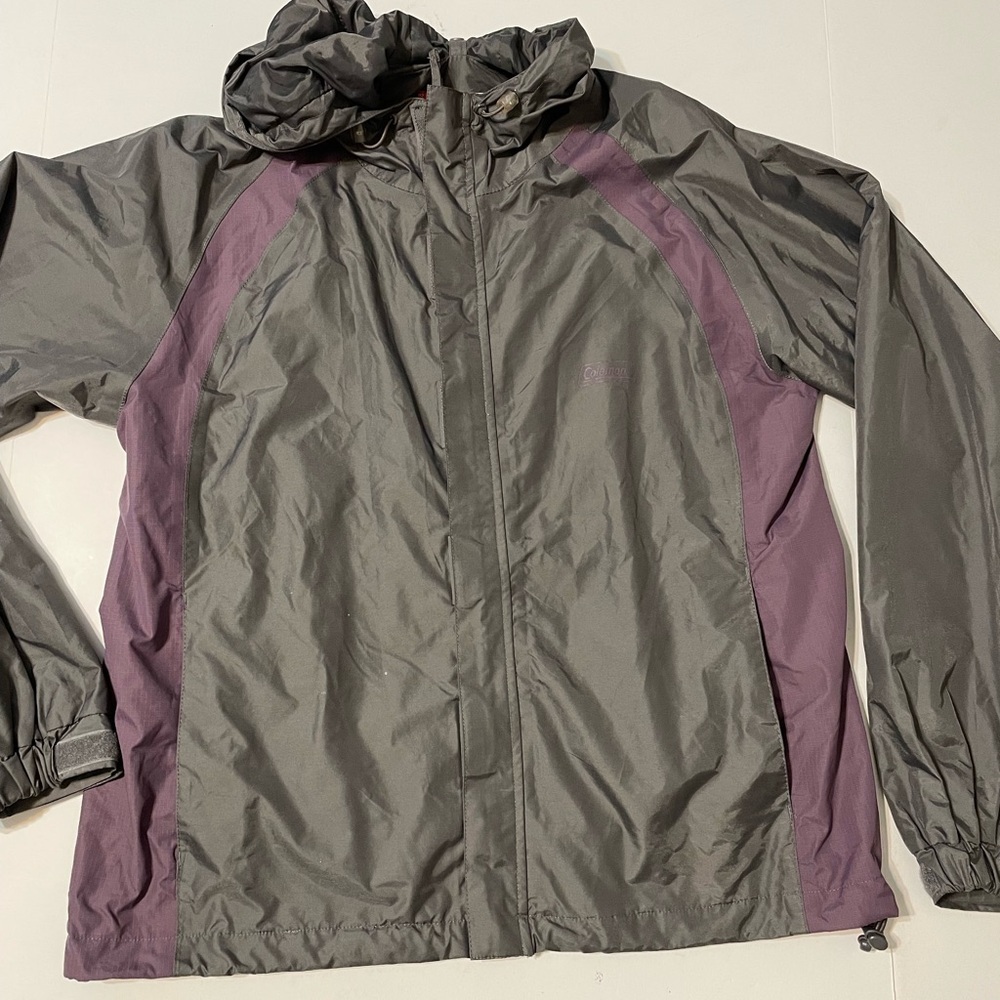 Coleman Windbreaker Rain Womens S/M Jacket Hooded ZipUp Gray Purple